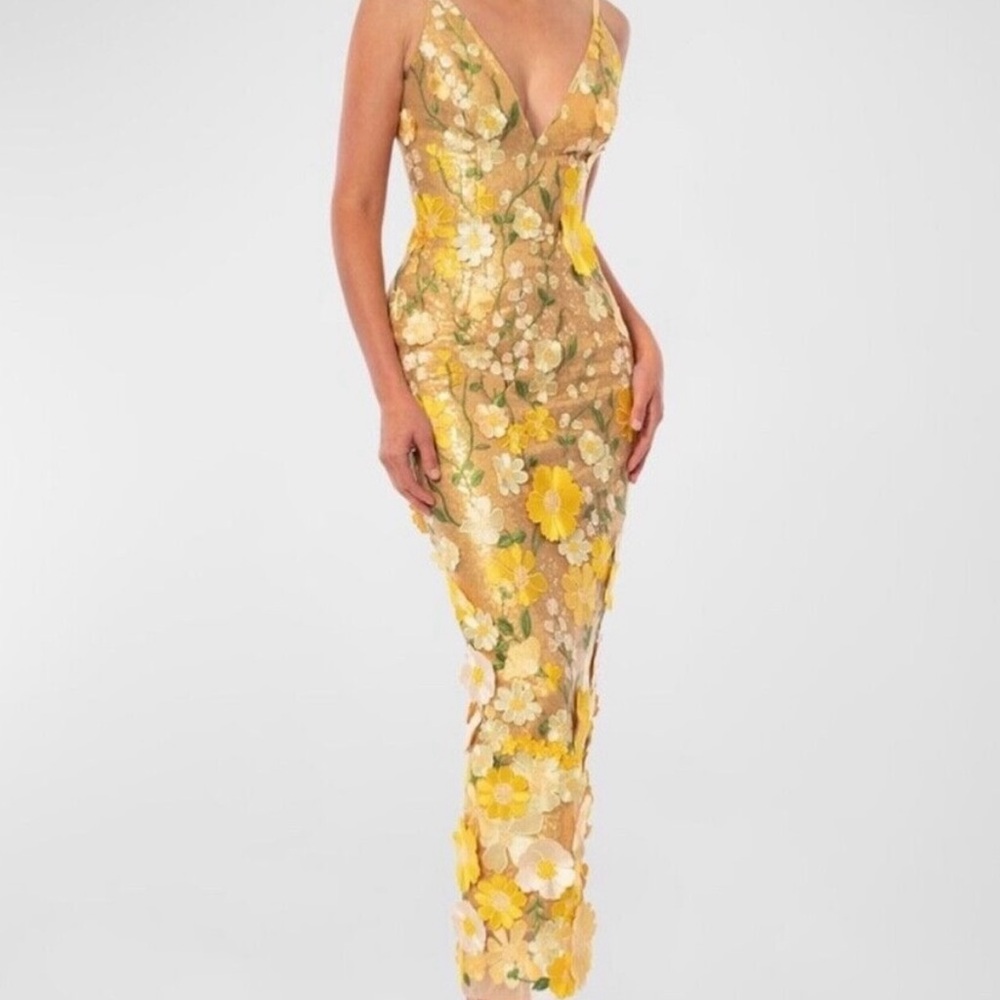 Golden Floral Wedding Dress